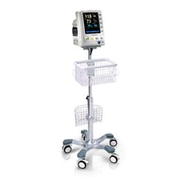 Edan Center Pole Trolley with an Edan Monitor mounted and a basket for accessories.