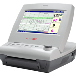 An angled front view image of the CardioTech GT-1500 Fetal Monitor with the screen tilted up and parameters displayed.