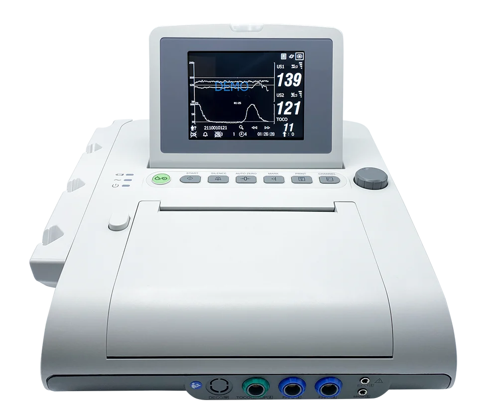 Front view of a white CardioTech GT-1300 Fetal Monitor with an active screen.