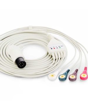 Edan 5-lead ECG integrated cable with snap lead wires (AHA, Defibrillation)